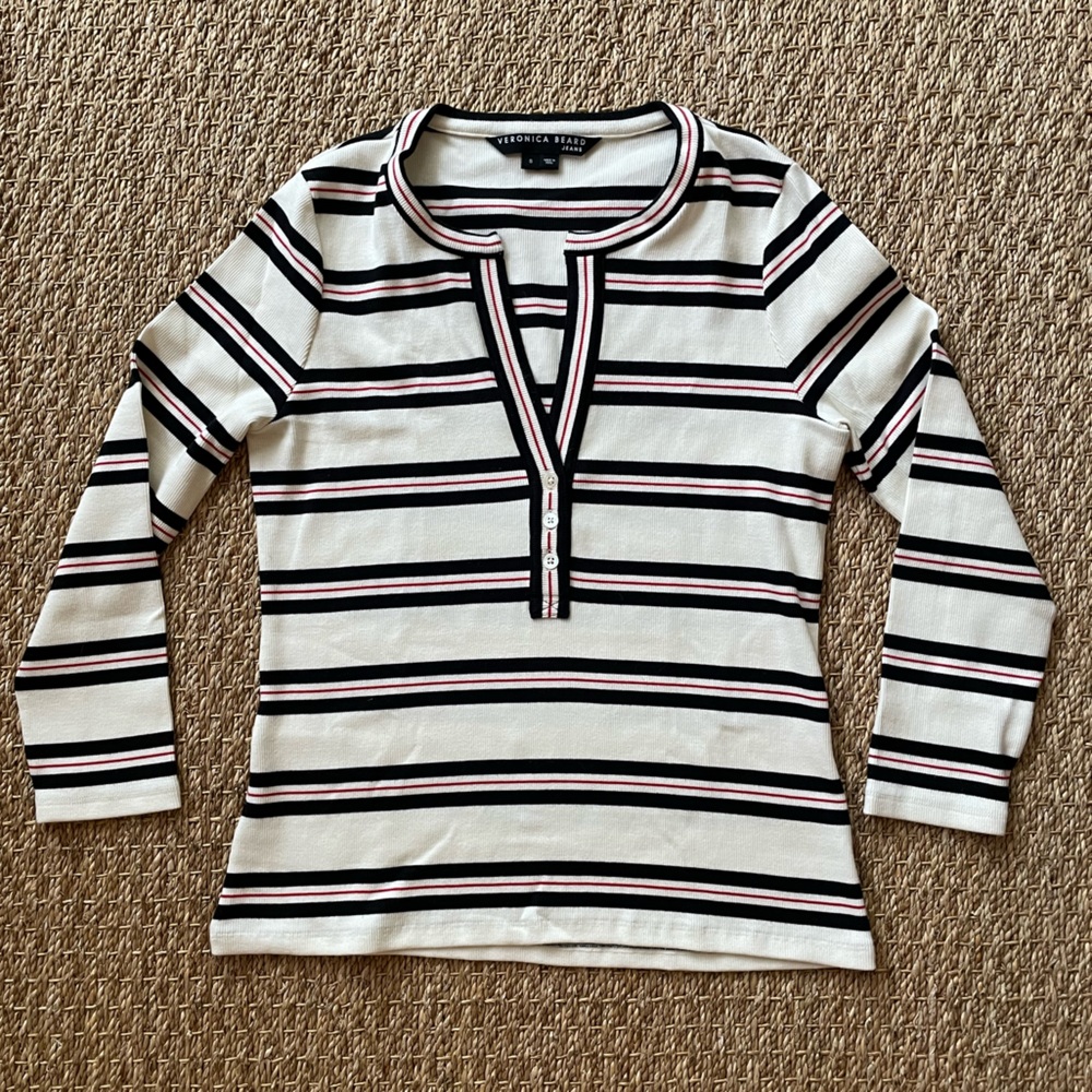 VERONICA BEARD. Stripe Ribbed Henley. Size: S.